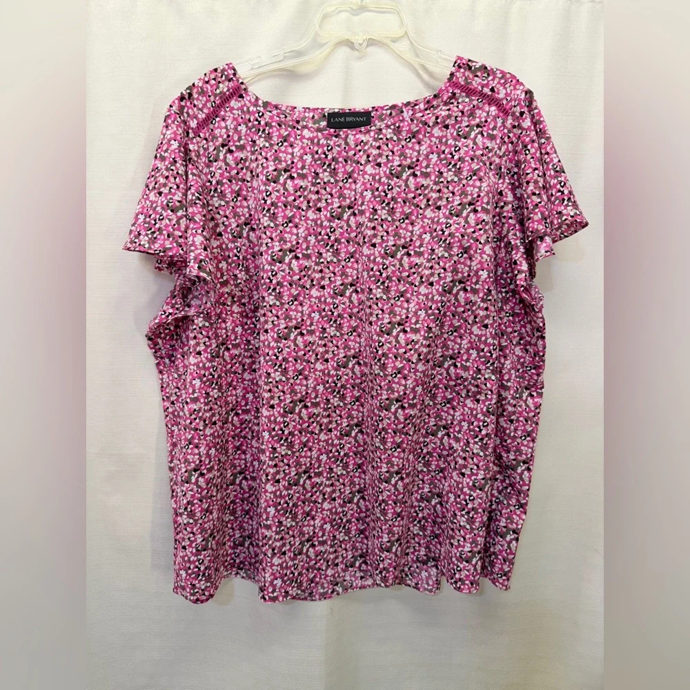 Lane Bryant Pink Multi Short Flutter Sleeve Semi Fit Career Casual Top Plus 24